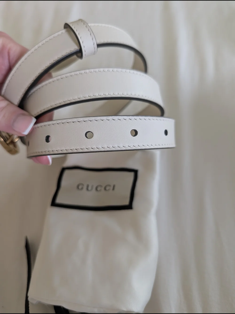 Gucci White Leather Double G Buckle Belt with Gold-Tone Hardware